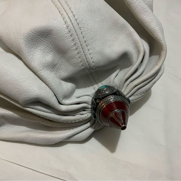 JIMMY CHOO HOBO SHOULDER BAG-LARGE-WHITE LEATHER BOTTOM JEWELED ACCENT UNIQUE - Picture 15 of 16